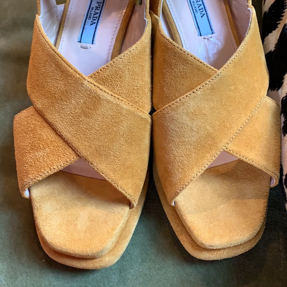 PRADA Yellow classics wedge couture suede heels - Picture 3 of 9